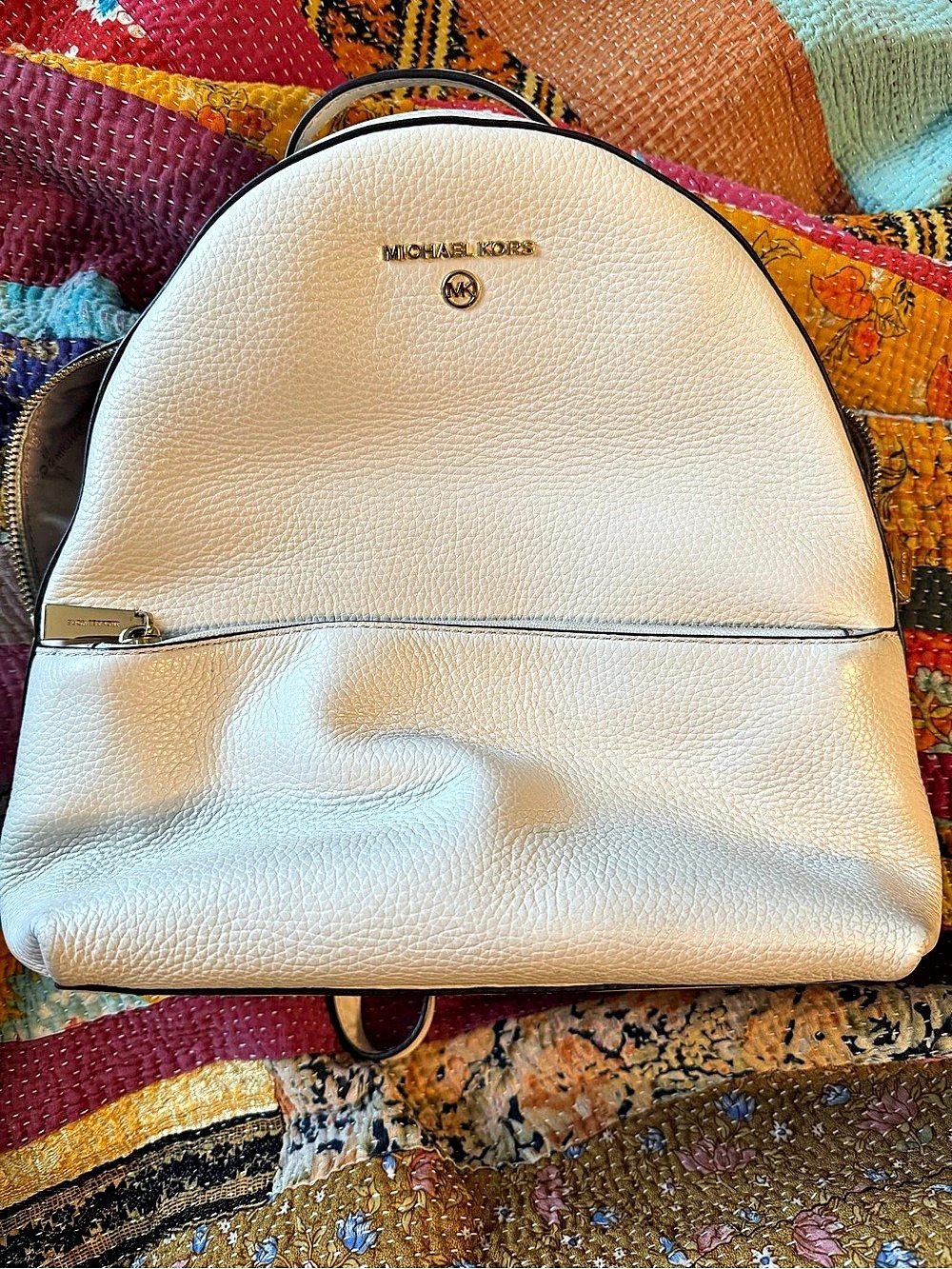 Michael Kors Rhea Medium Pebbled Leather Backpack White